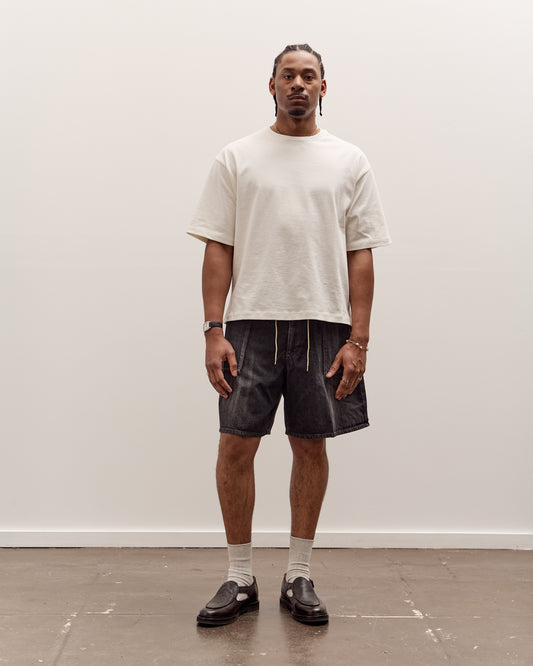 Sillage Circular Fatigue Shorts, Black Denim Damaged