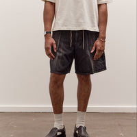 Sillage Circular Fatigue Shorts, Black Denim Damaged