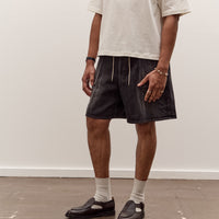 Sillage Circular Fatigue Shorts, Black Denim Damaged