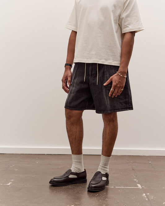 Sillage Circular Fatigue Shorts, Black Denim Damaged