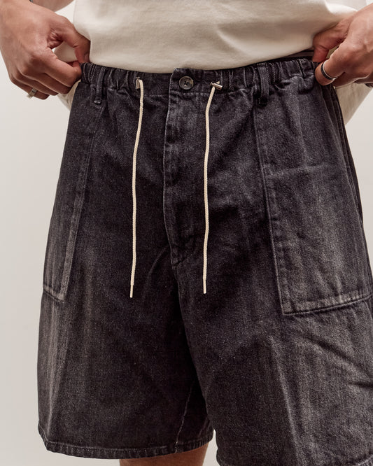 Sillage Circular Fatigue Shorts, Black Denim Damaged