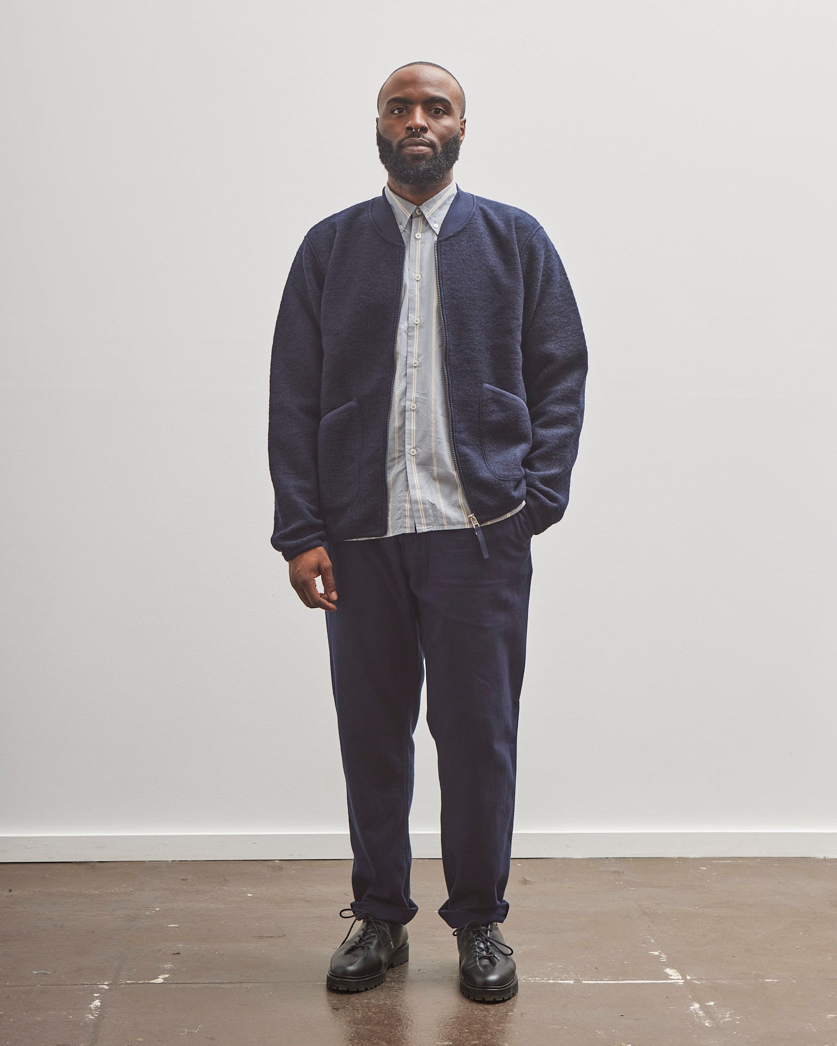 Universal Works Bomber Zip Jacket, Navy – Glasswing