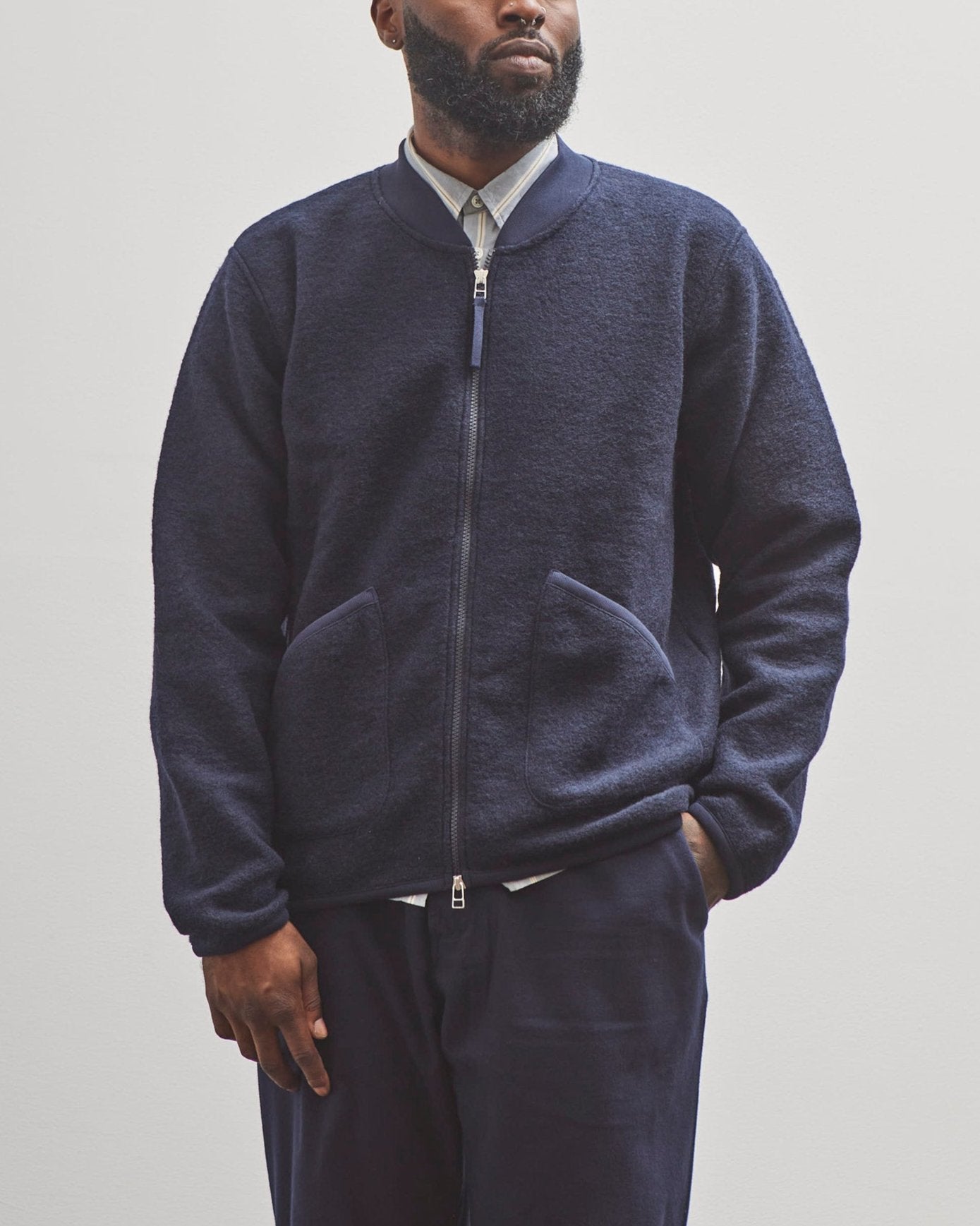 Universal Works Bomber Zip Jacket, Navy – Glasswing