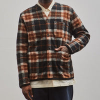 Universal Works British Check Fleece Cardigan, Brown