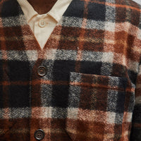 Universal Works British Check Fleece Cardigan, Brown