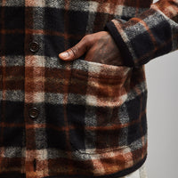 Universal Works British Check Fleece Cardigan, Brown