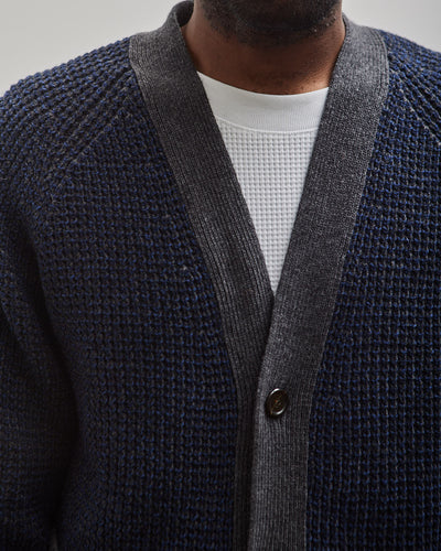 Universal Works Italian Wool Jacquard Cardigan, Navy