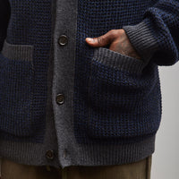 Universal Works Italian Wool Jacquard Cardigan, Navy