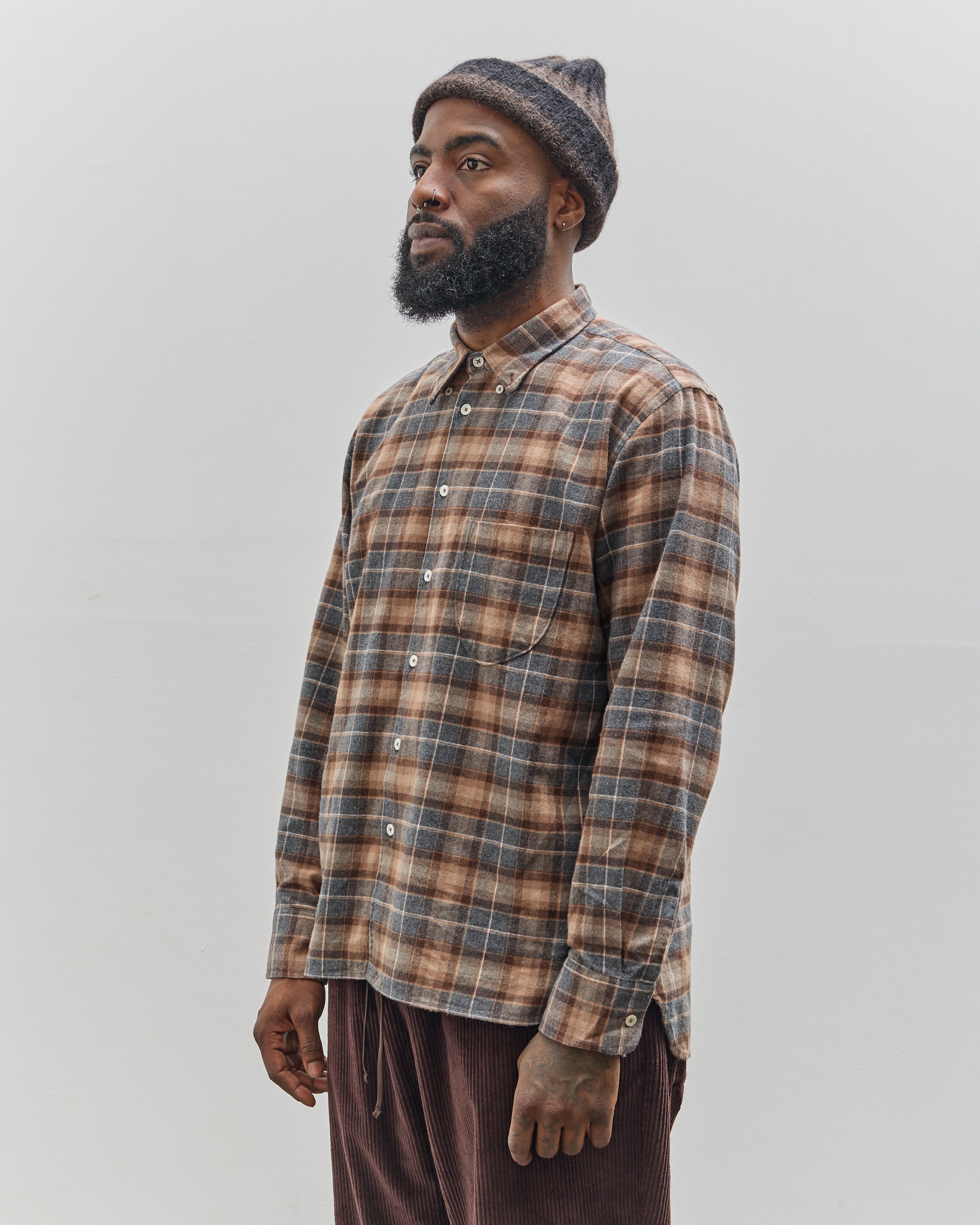 Universal Works Lazy Day Shirt, Brown/Grey – Glasswing