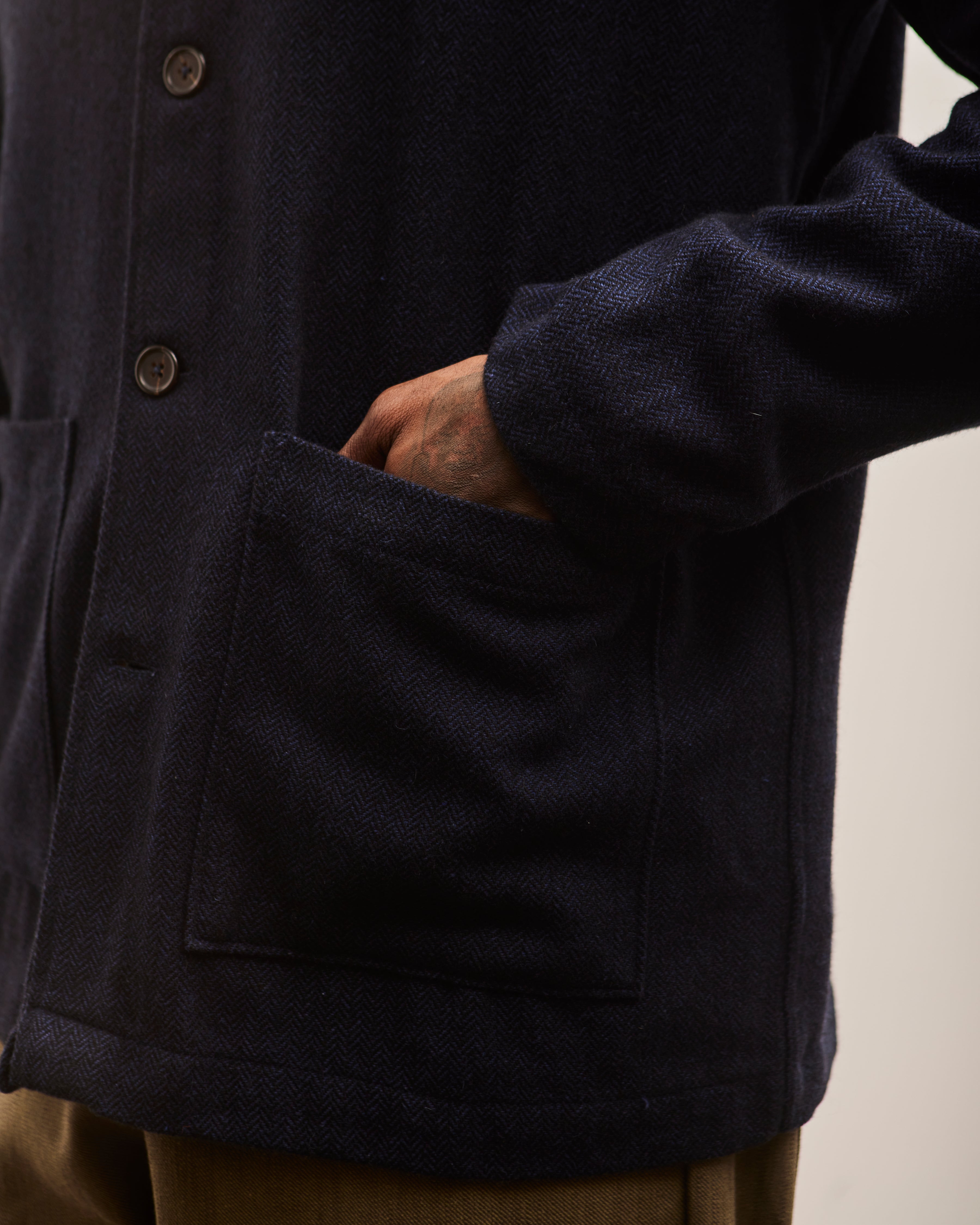 ジャケット・アウター Yuzulawgy handmade herringbone jaket Universal Works Recycled Wool Herringbone Easy Over Jacket, Navy