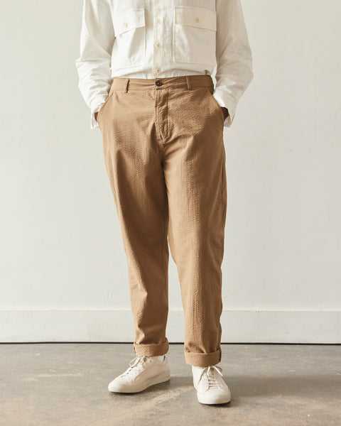 Universal Works Seersucker Military Chino, Olive | Glasswing