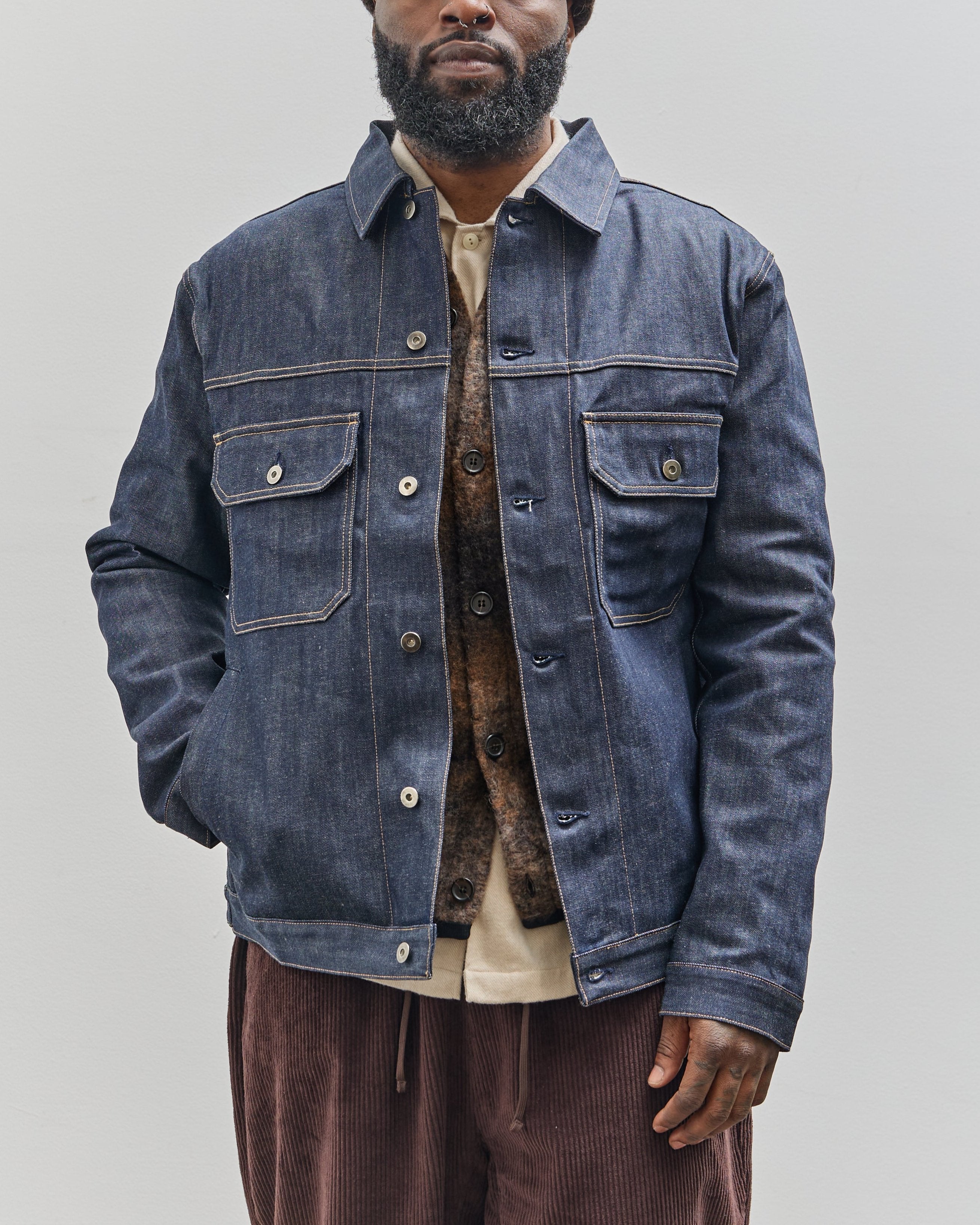 Universal Works Trucker II Jacket, Indigo Denim – Glasswing