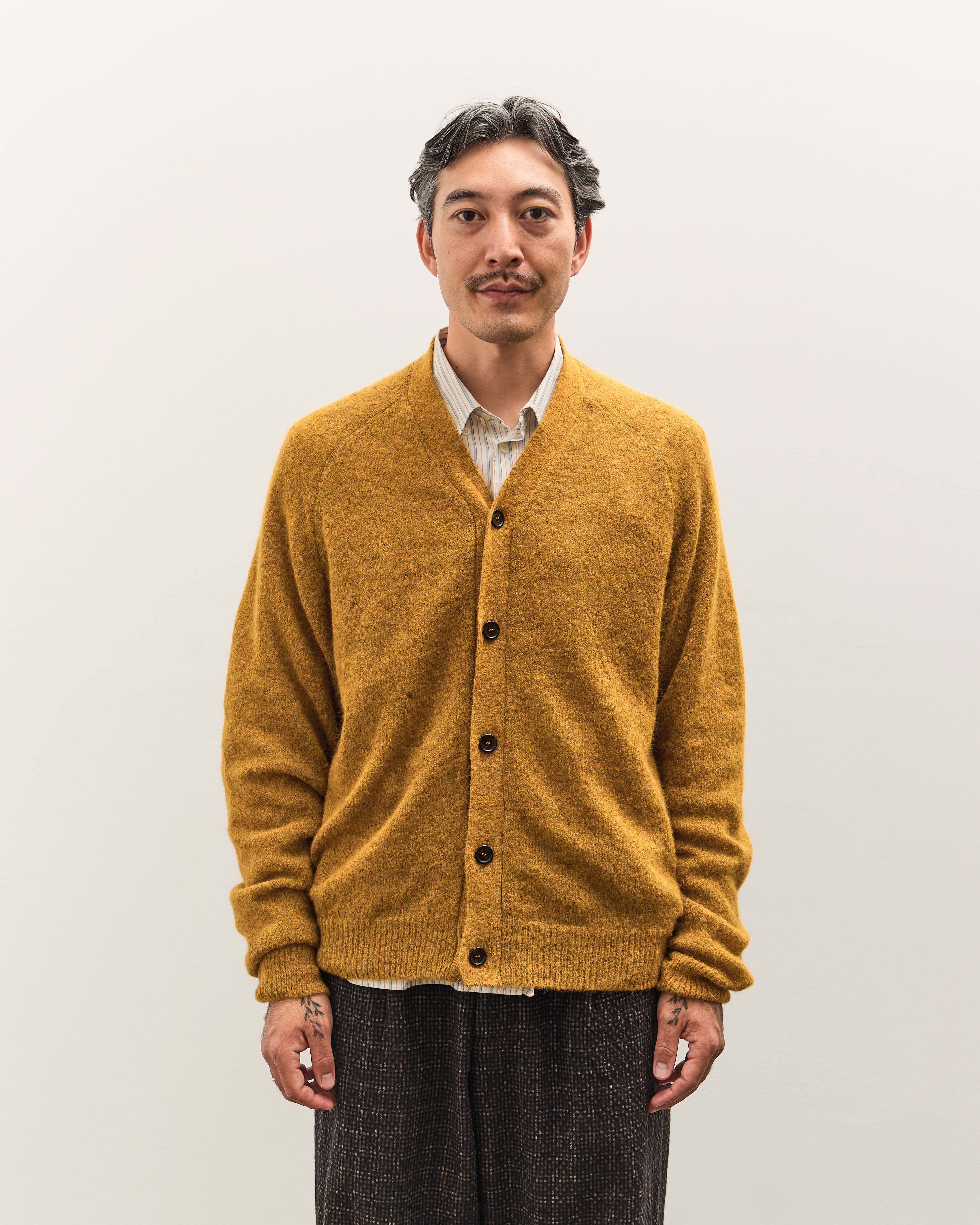 Universal Works David Cardigan, Gold Alpaca – Glasswing