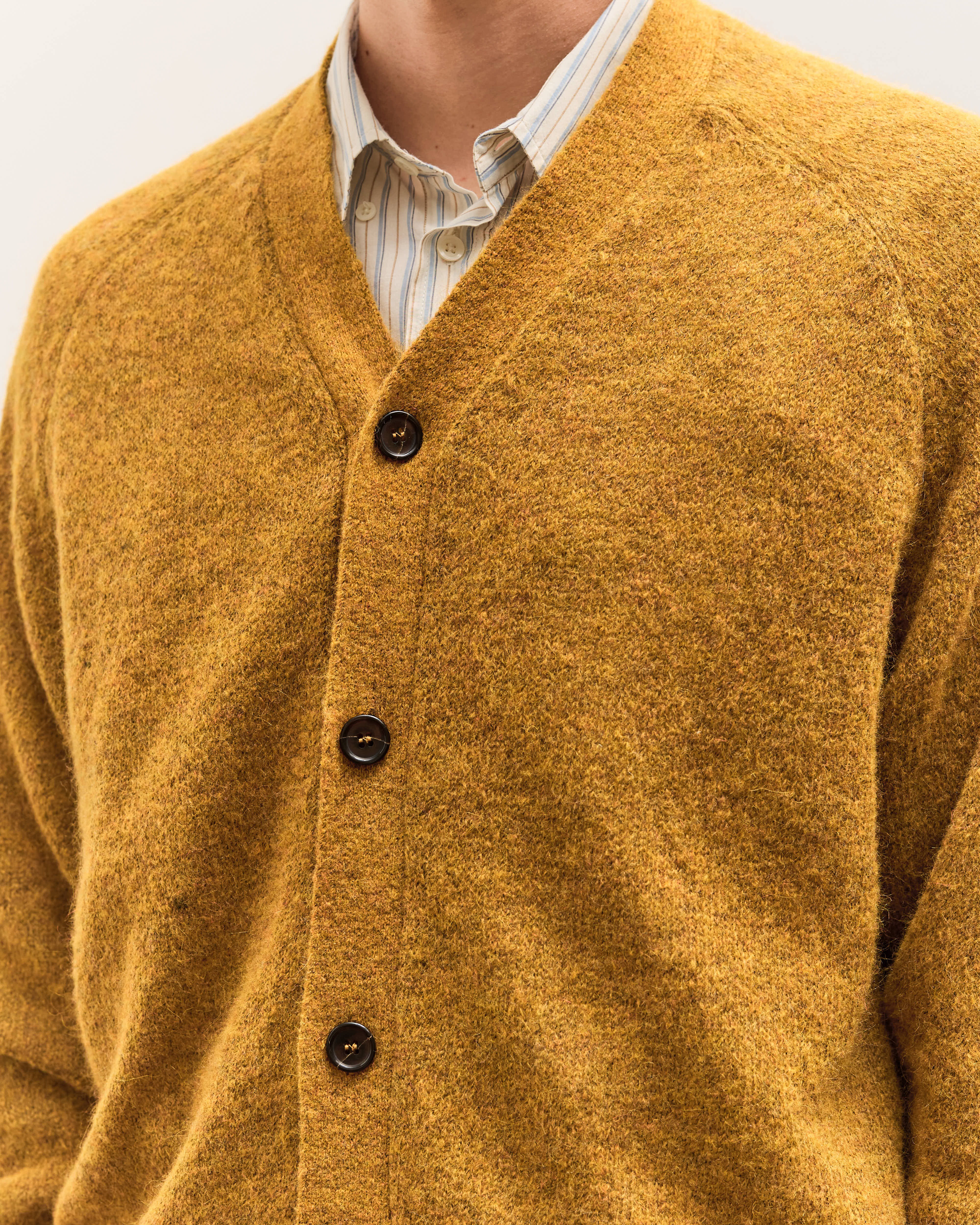 Universal Works David Cardigan, Gold Alpaca – Glasswing