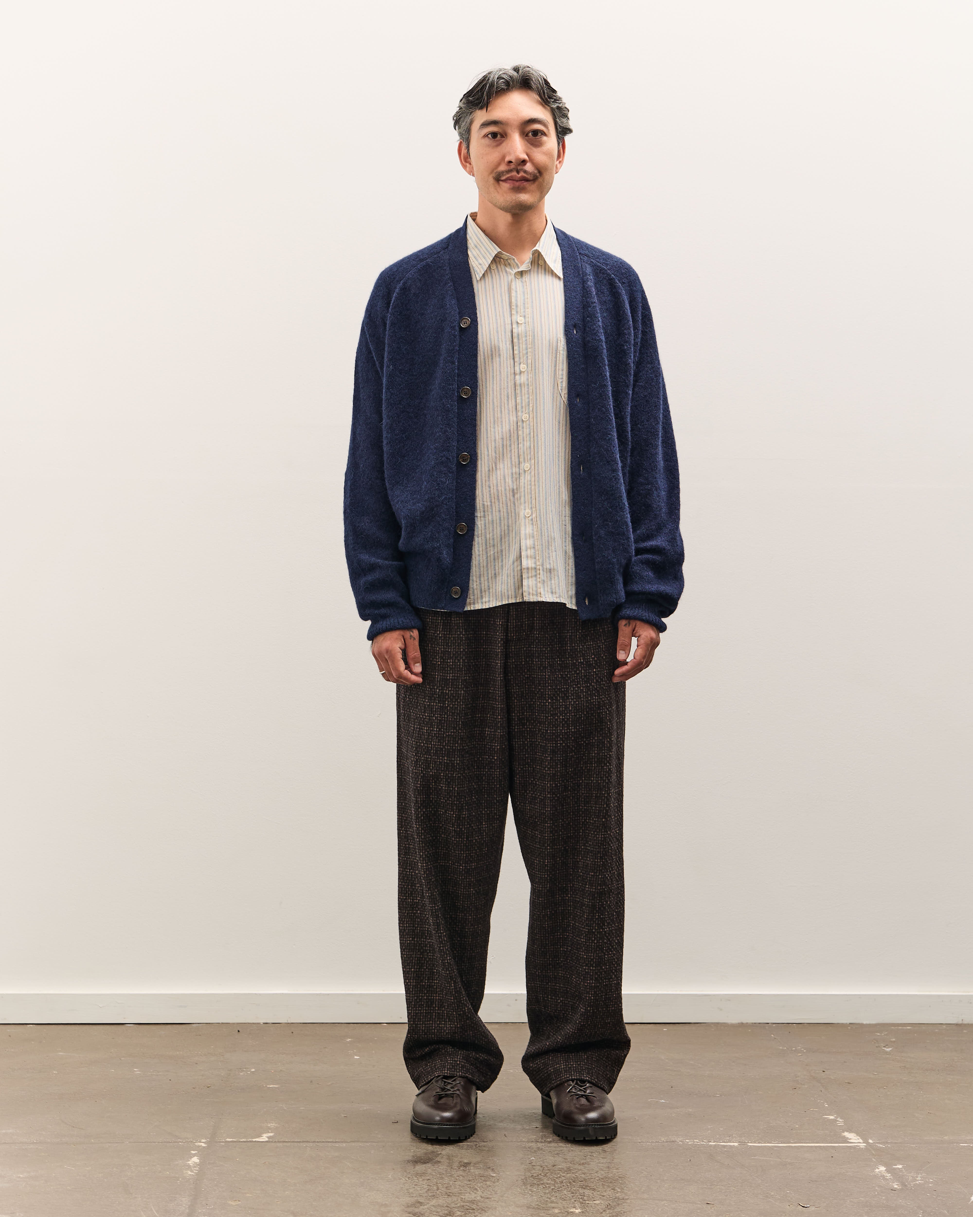 Universal Works David Cardigan, Navy Alpaca – Glasswing