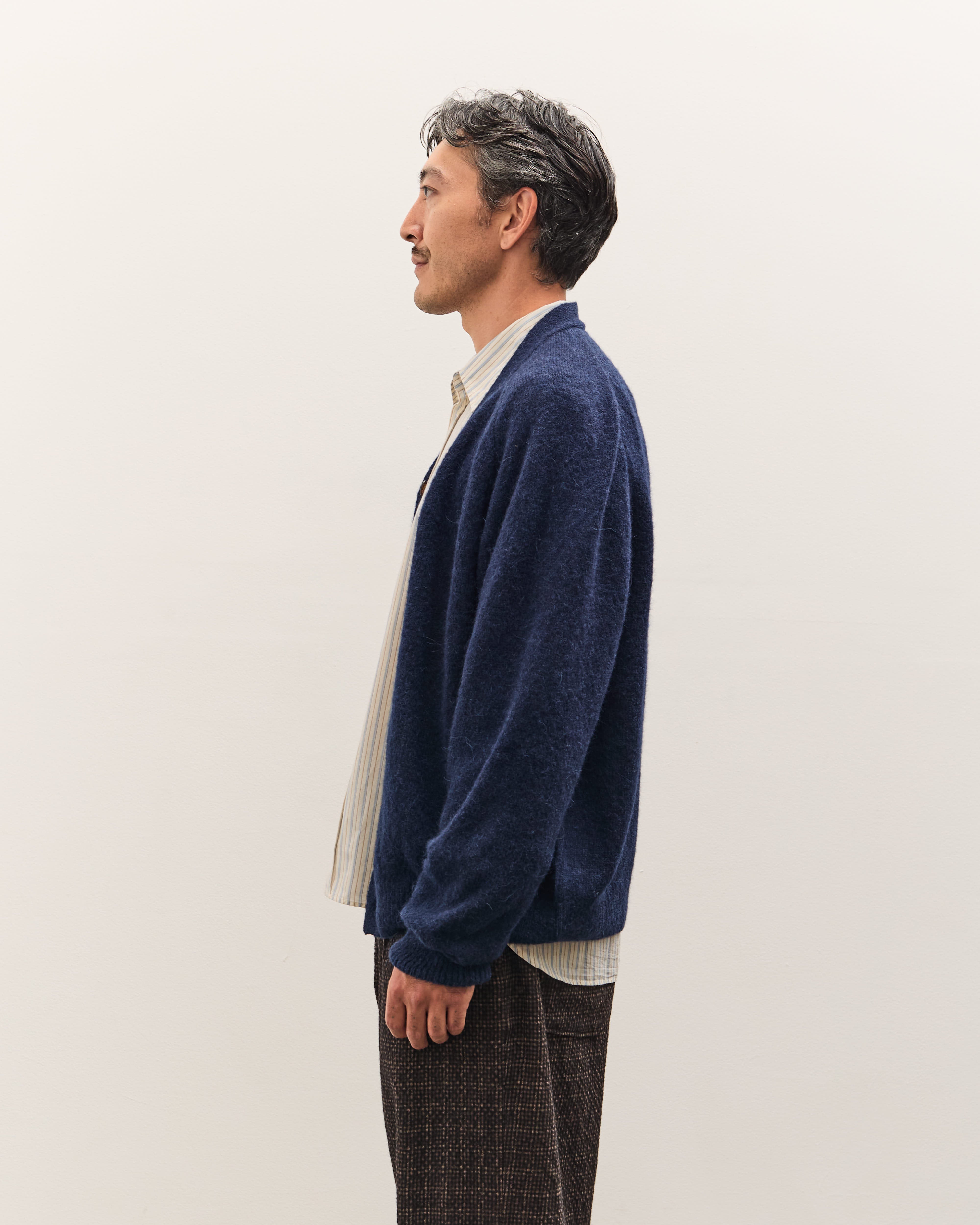 Universal Works David Cardigan, Navy Alpaca – Glasswing