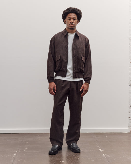 Wool Herringbone Easy Trousers, Top Brown