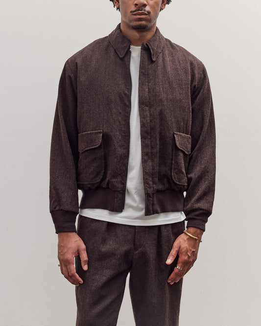 Wool Herringbone Flight Jacket, Top Brown