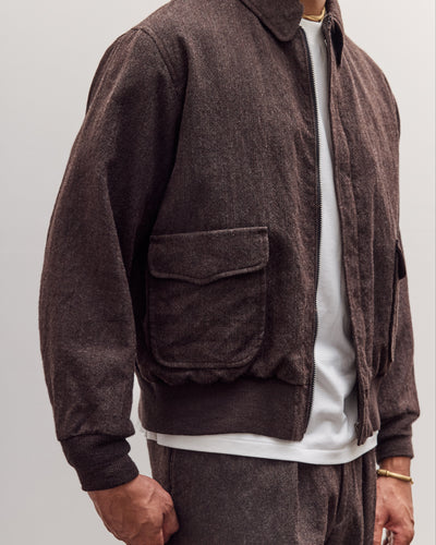 Wool Herringbone Flight Jacket, Top Brown
