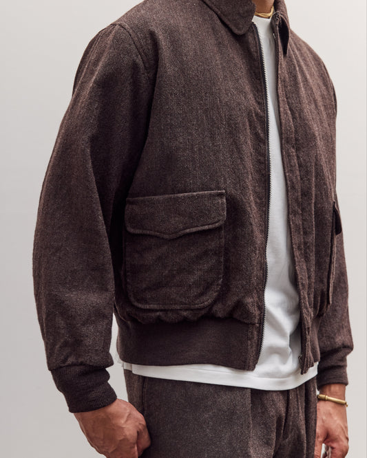 Wool Herringbone Flight Jacket, Top Brown