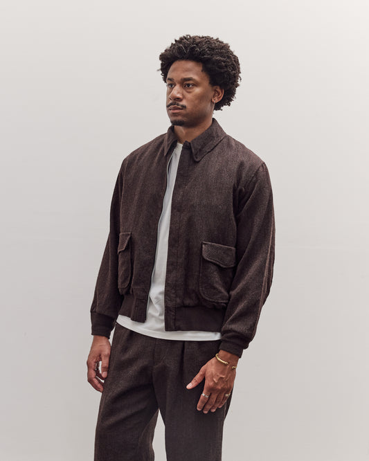 Wool Herringbone Flight Jacket, Top Brown