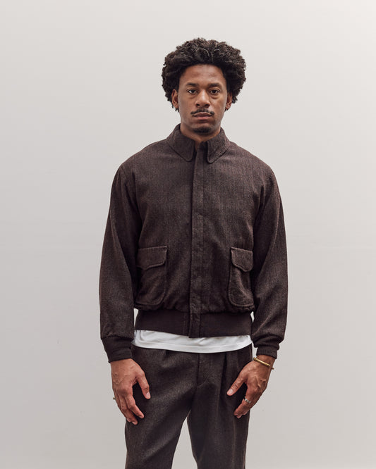 Wool Herringbone Flight Jacket, Top Brown