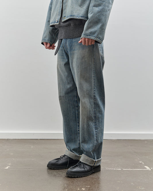 Yoko Sakamoto Unisex Denim Straight Pants, Used Fade Indigo