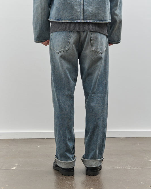 Yoko Sakamoto Unisex Denim Straight Pants, Used Fade Indigo