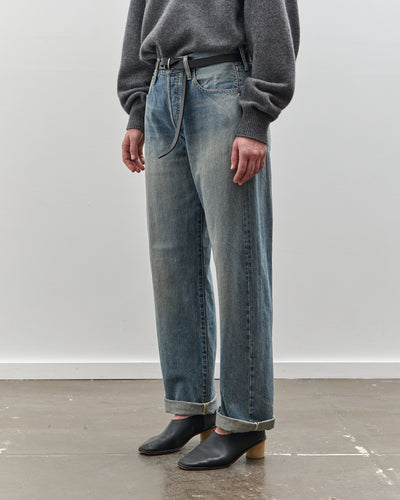 Yoko Sakamoto Denim Straight Pants, Used Fade Indigo