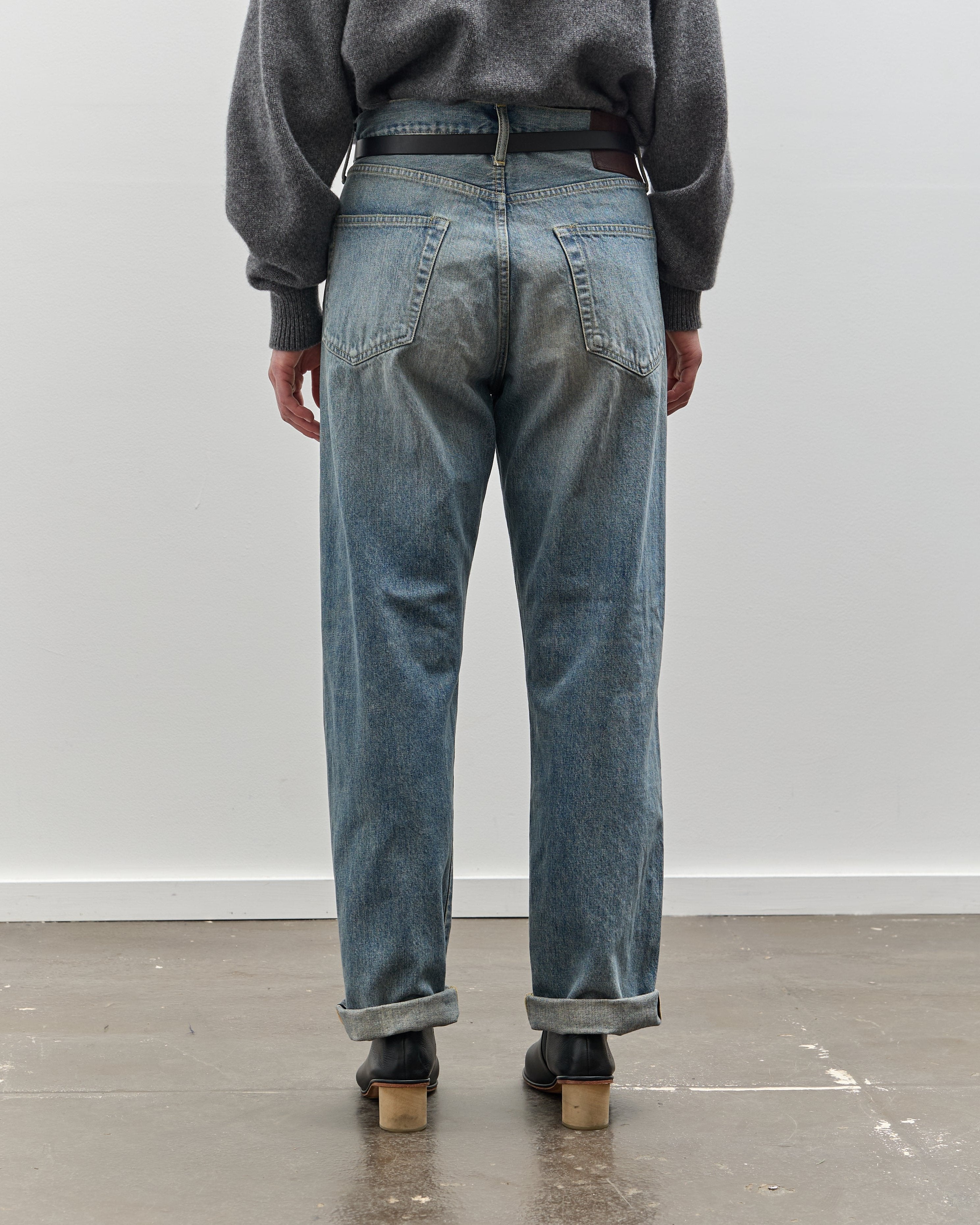 Yoko Sakamoto Denim Straight Pants, Used Fade Indigo