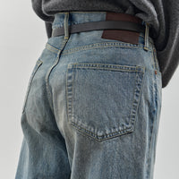 Yoko Sakamoto Denim Straight Pants, Used Fade Indigo