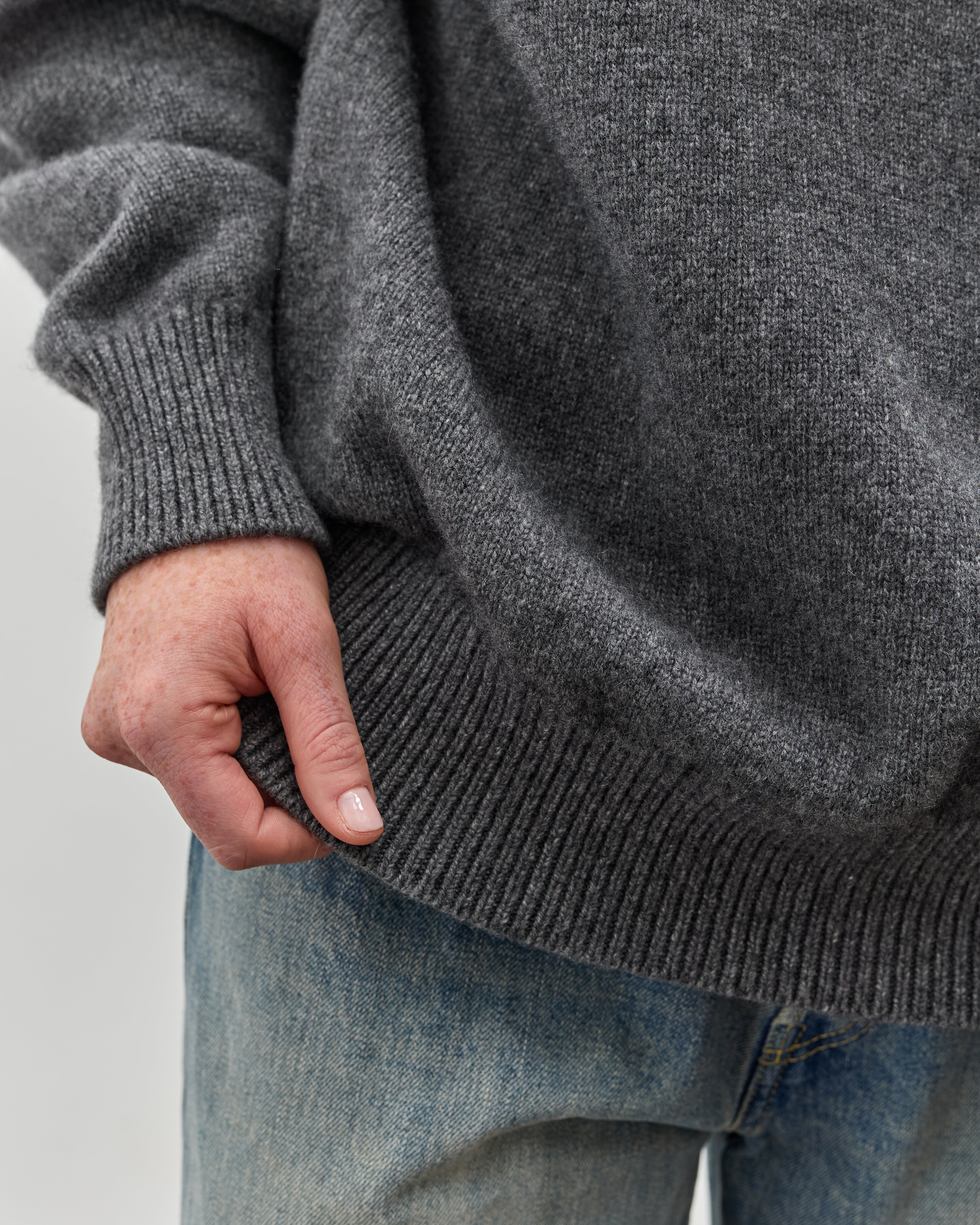 トップス YOKO SAKAMOTO HENLY NECK HEATHER GREY Yoko Sakamoto Unisex Raglan Crewneck Knit, Heather Grey