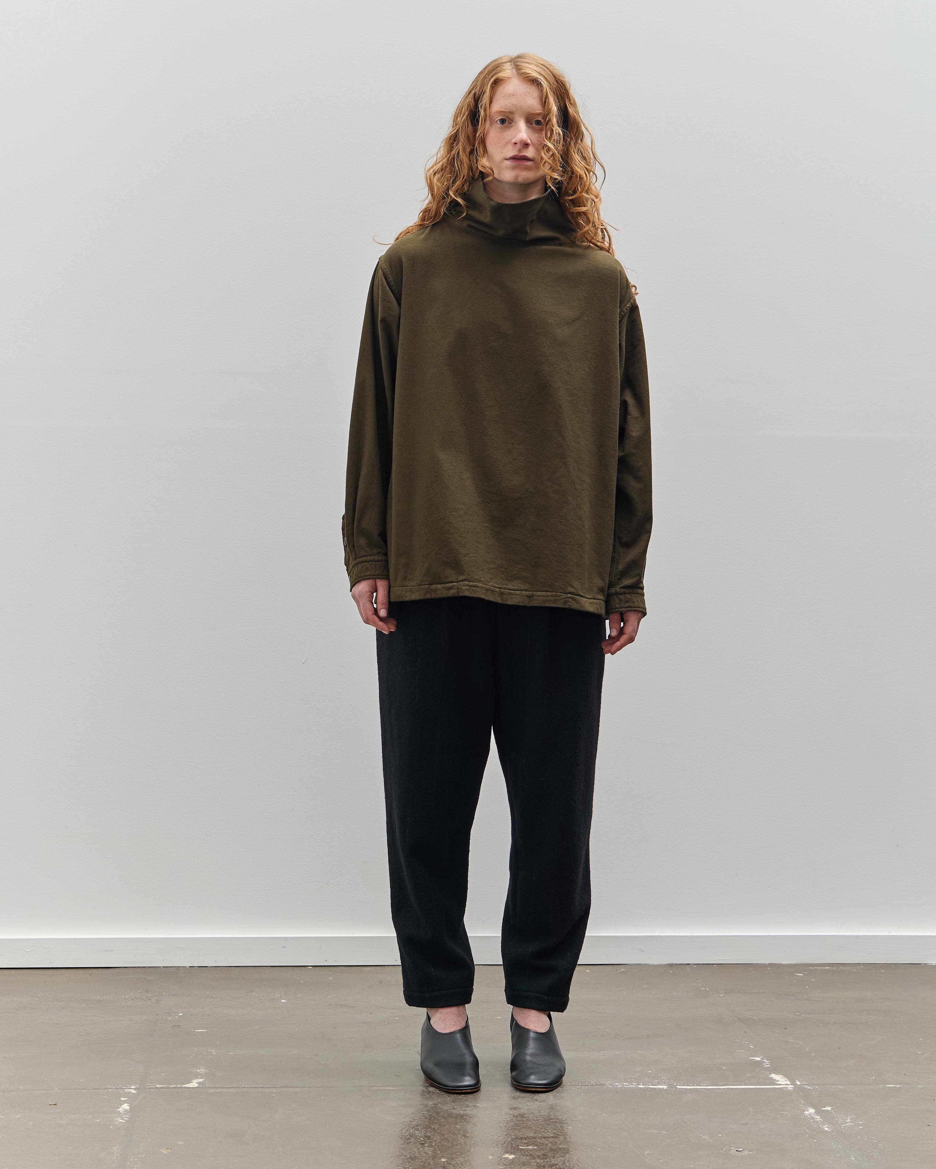 Yoko Sakamoto Brushed Cotton High Neck Pullover, Olive – Glasswing