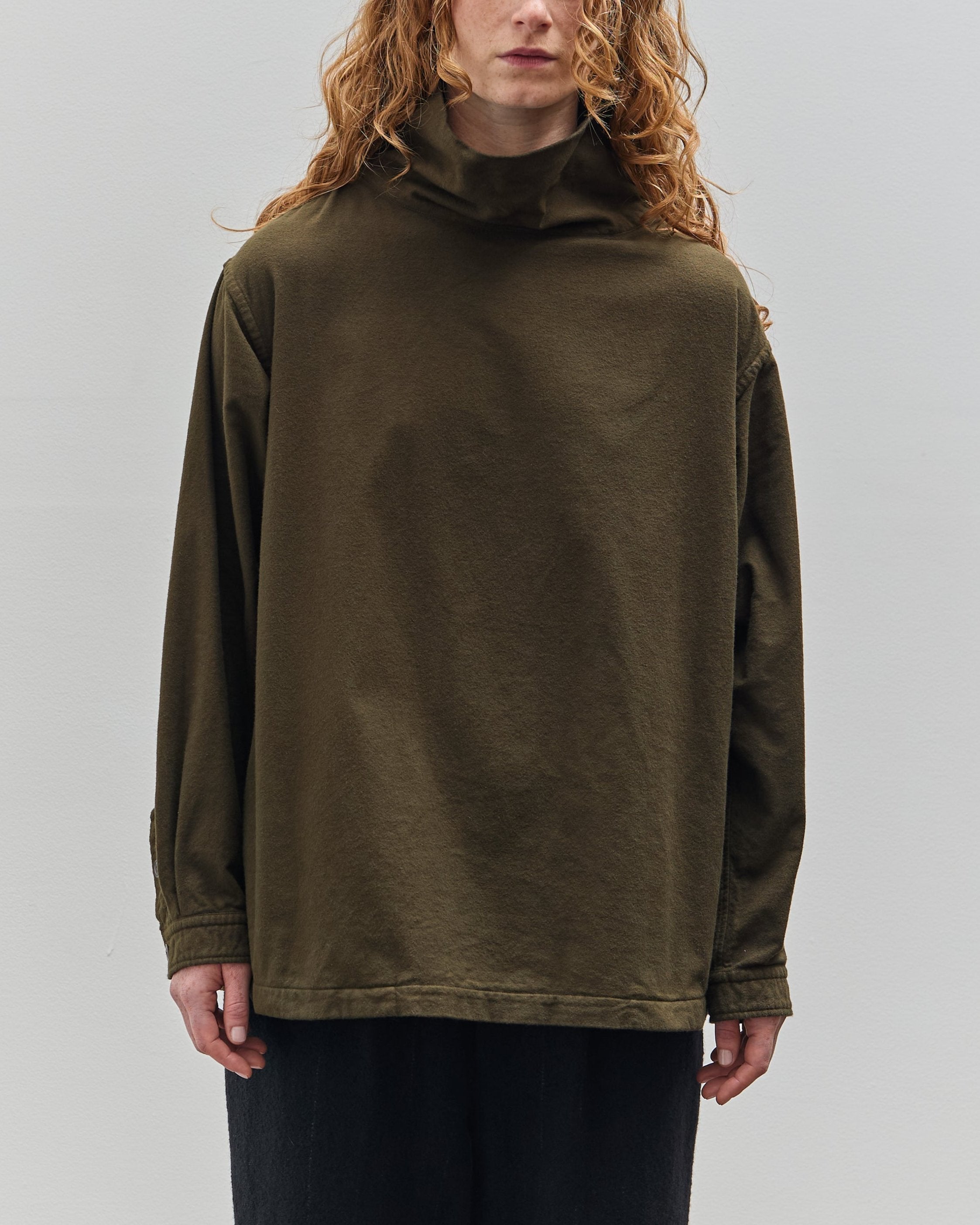 Yoko Sakamoto Brushed Cotton High Neck Pullover, Olive – Glasswing
