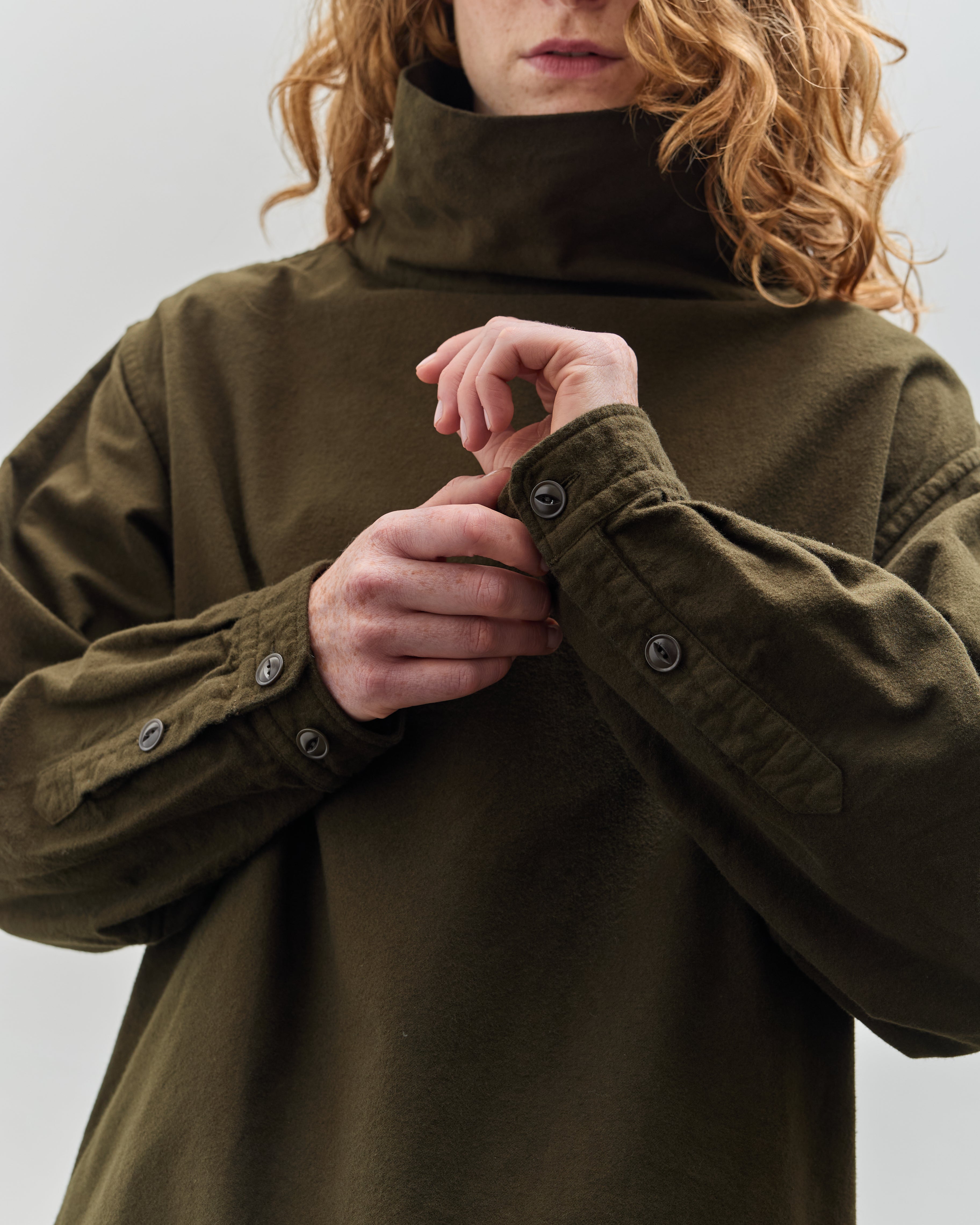 Yoko Sakamoto Brushed Cotton High Neck Pullover, Olive – Glasswing