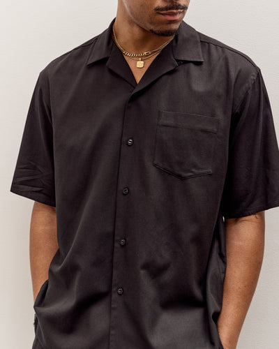Yoko Sakamoto Open Collar S/S Shirt, Black
