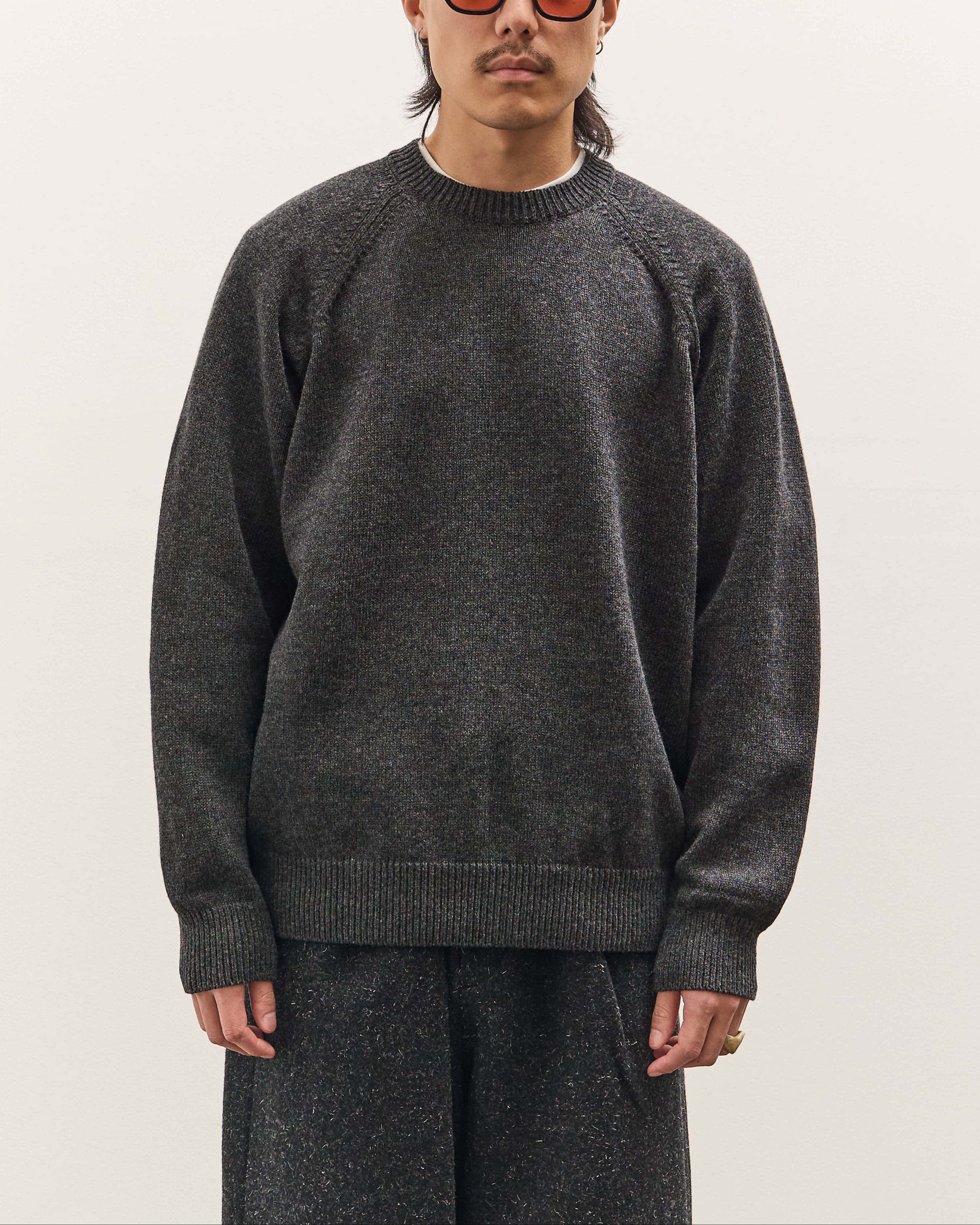 Yoko Sakamoto Raglan Crew Neck Knit, Charcoal Gray – Glasswing
