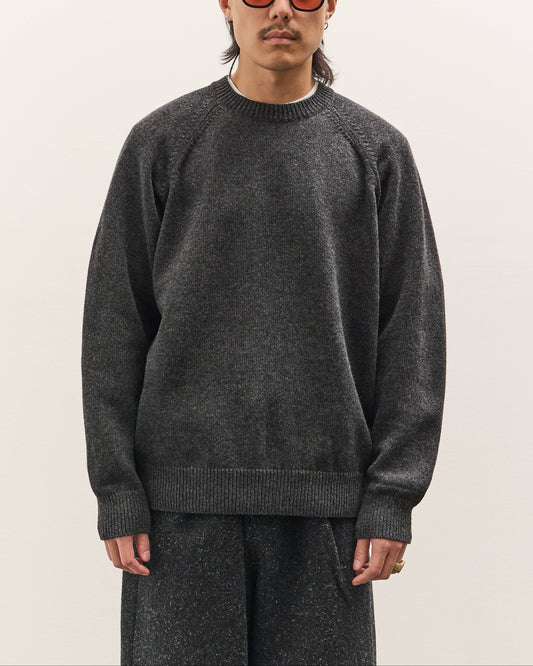 Yoko Sakamoto Raglan Crew Neck Knit, Charcoal Gray