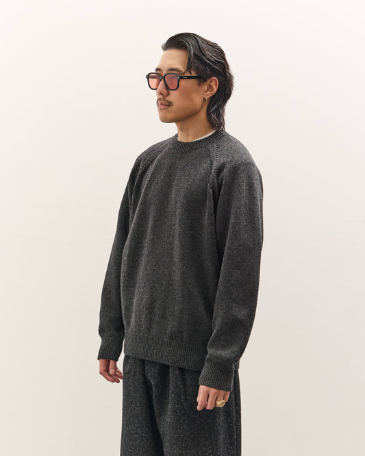 Yoko Sakamoto Raglan Crew Neck Knit, Charcoal Gray