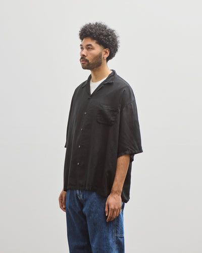 Kapital Unisex Soft Linen Open Collar Big Shirt, Black