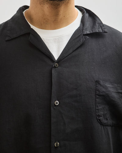 Kapital Unisex Soft Linen Open Collar Big Shirt, Black