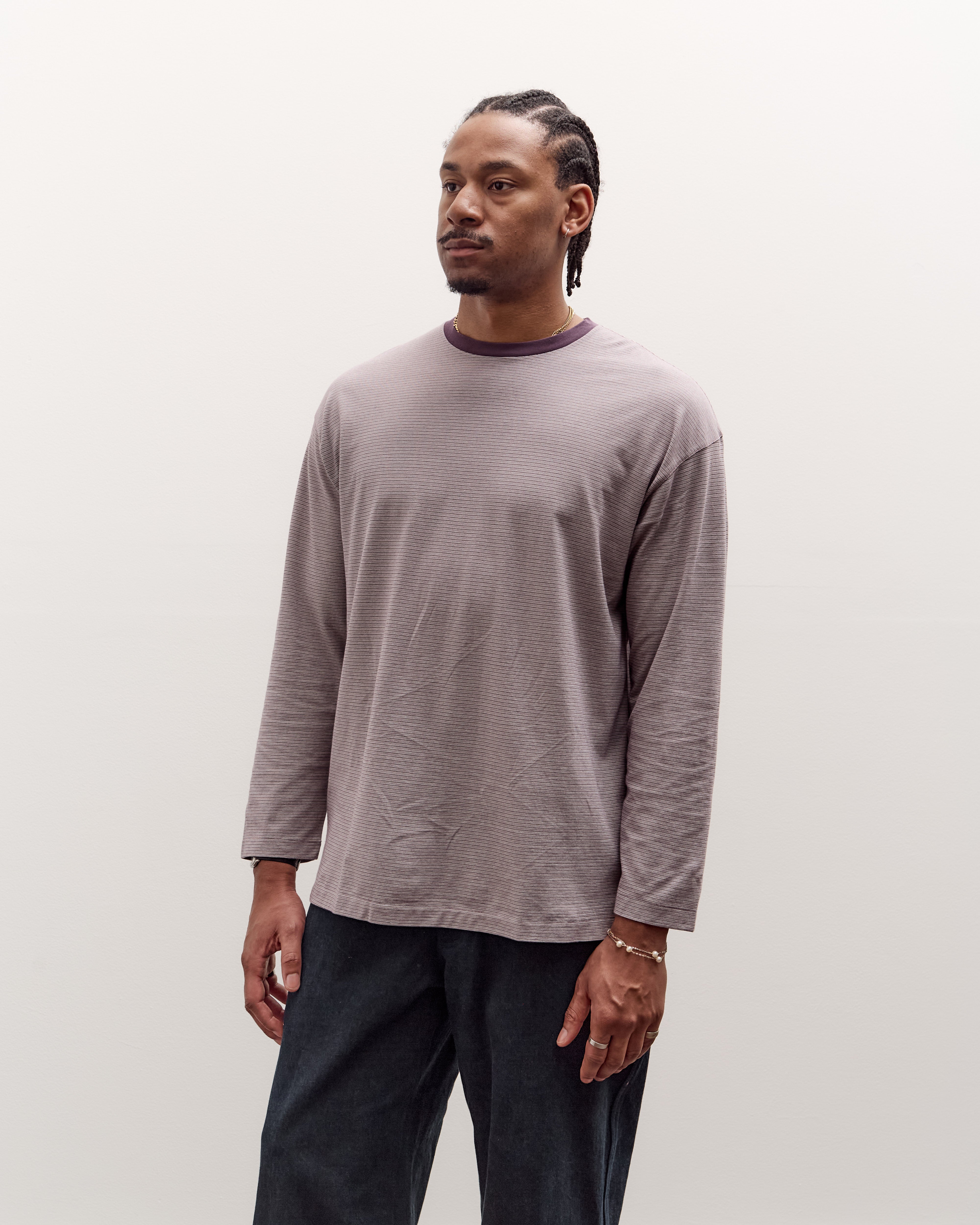 Kaptain Sunshine Hard Twisted Stripe Jersey L/S Tee, Grey Multi