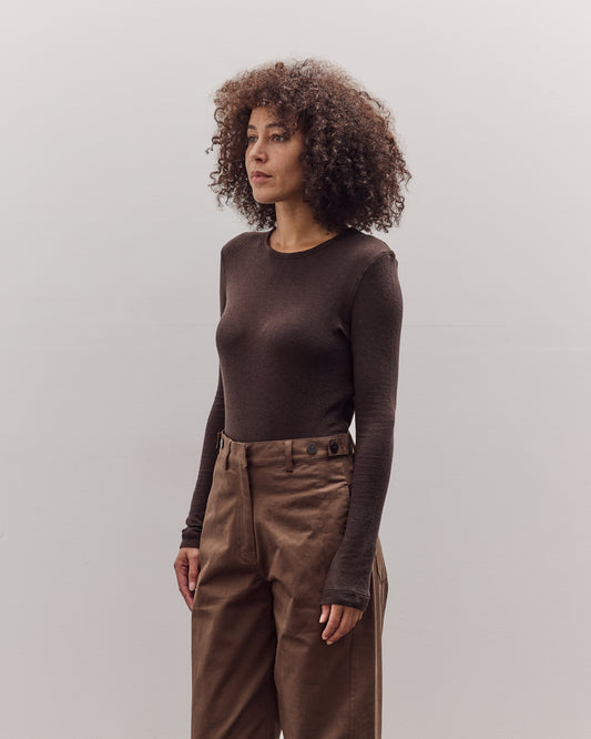 Wool Tencel Crew Neck Top, Brown