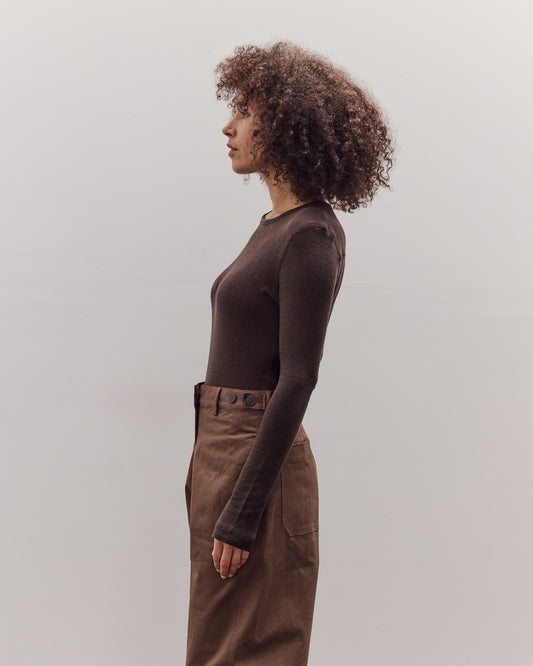 Wool Tencel Crew Neck Top, Brown