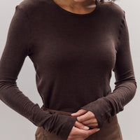 Wool Tencel Crew Neck Top, Brown