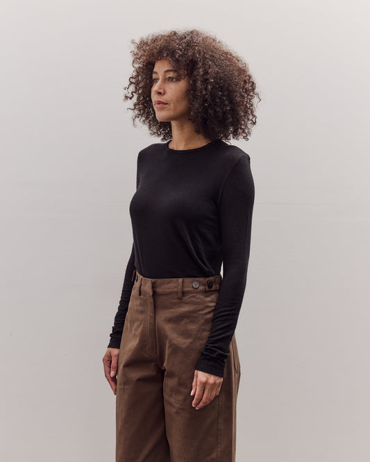 Wool Tencel Crew Neck Top, Black