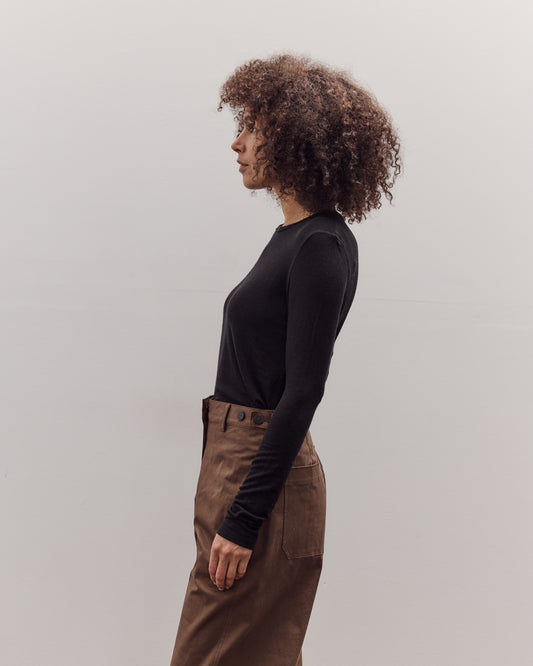Wool Tencel Crew Neck Top, Black