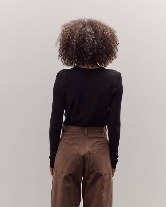 Wool Tencel Crew Neck Top, Black