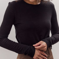 Wool Tencel Crew Neck Top, Black