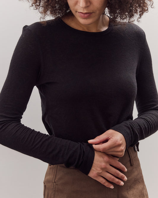 Wool Tencel Crew Neck Top, Black